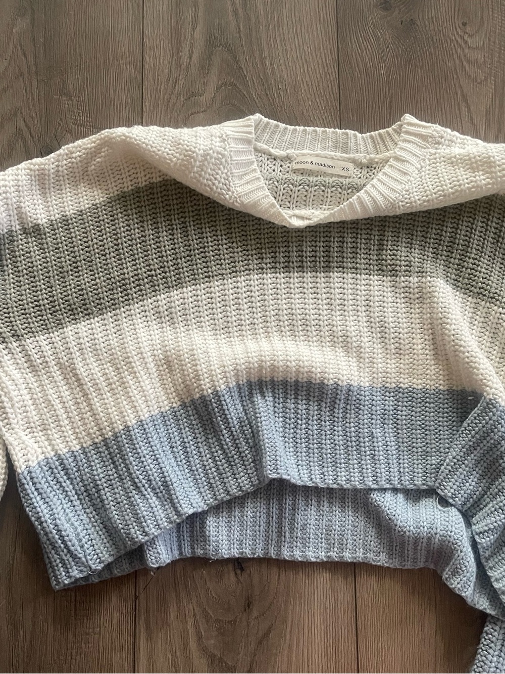 moon & madison Cream and Light Blue Striped Crewneck Sweater